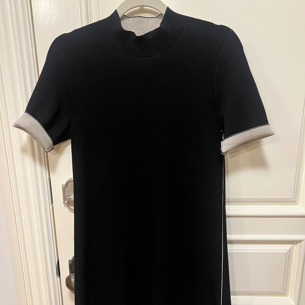 Theory Black Knit Dress with Beige Piping
